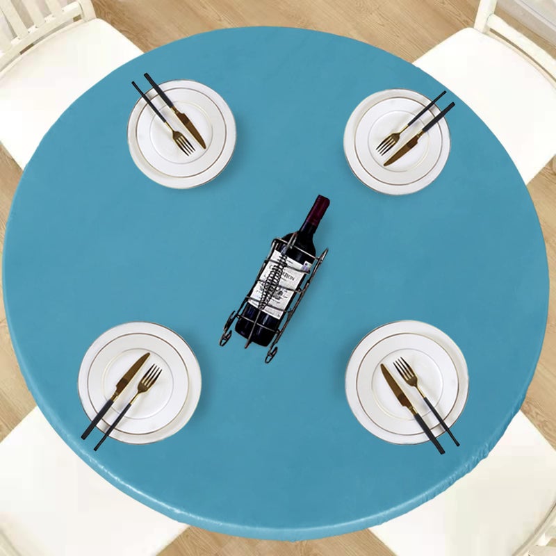 LUSHVIDA Round Waterproof Table Cover Elastic Vinyl Fitted Tablecloth Elastic Edged Plastic Table Cloth (Teal  Best for Up to 36""-44"" Round) - Image 1
